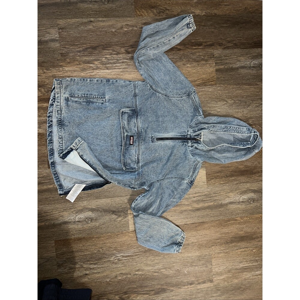 Vintage Guess Denim Quarter zip Pullover Sz Large Light Wash 80s/90s